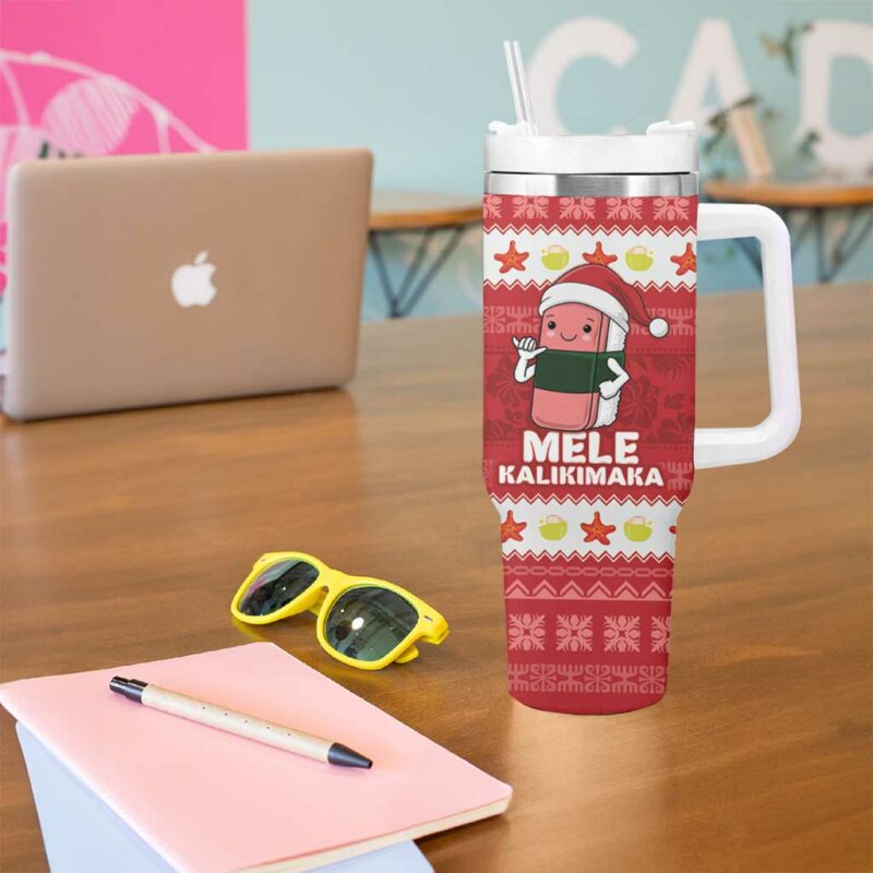 Hawaii Funny Christmas Spam Musubi Santa Custom Stanley Quencher 40oz Stainless Steel Tumbler With Handle - Threewoofs - Image 5