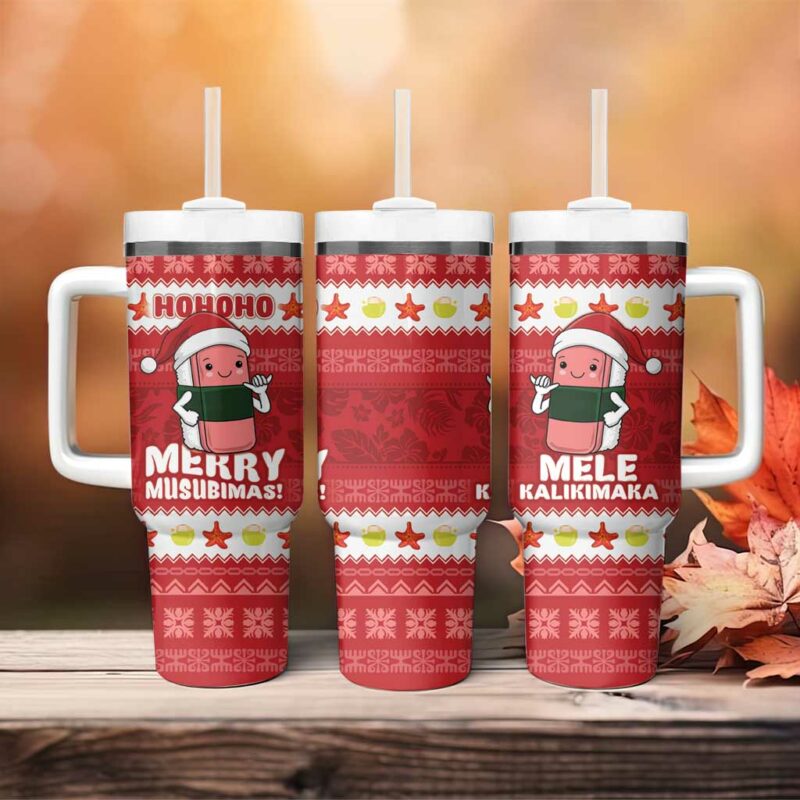 Hawaii Funny Christmas Spam Musubi Santa Custom Stanley Quencher 40oz Stainless Steel Tumbler With Handle - Threewoofs - Image 4