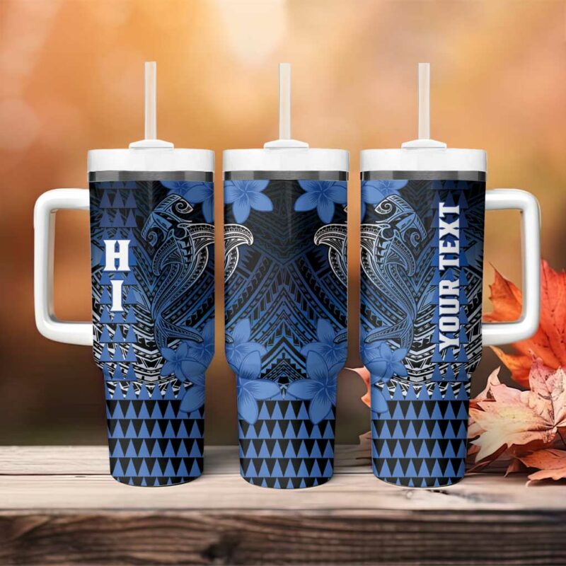 Hawaii Hammerhead Shark Kakau Polynesian Tribal Blue Custom Stanley Quencher 40oz Stainless Steel Tumbler With Handle - Threewoofs - Image 4
