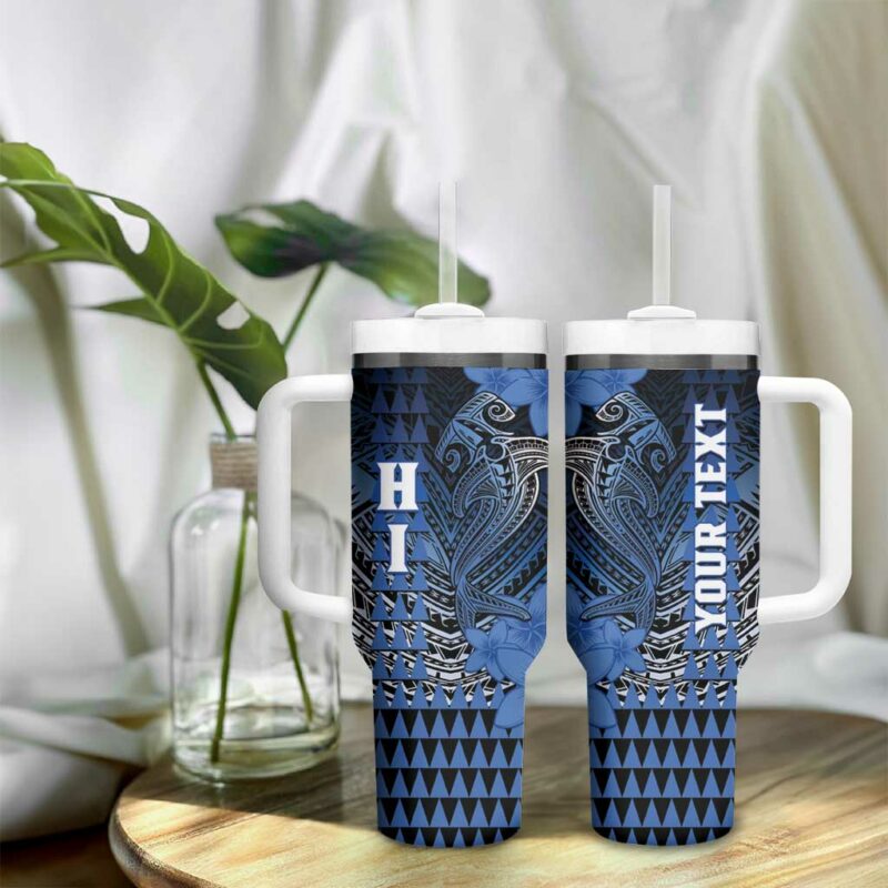 Hawaii Hammerhead Shark Kakau Polynesian Tribal Blue Custom Stanley Quencher 40oz Stainless Steel Tumbler With Handle - Threewoofs - Image 9