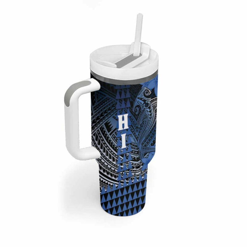 Hawaii Hammerhead Shark Kakau Polynesian Tribal Blue Custom Stanley Quencher 40oz Stainless Steel Tumbler With Handle - Threewoofs - Image 2