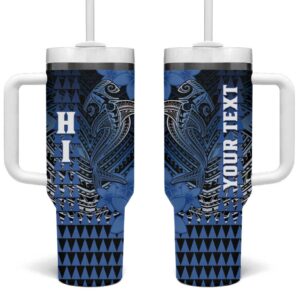 Hawaii Hammerhead Shark Kakau Polynesian Tribal Blue Custom Stanley Quencher 40oz Stainless Steel Tumbler With Handle - Threewoofs