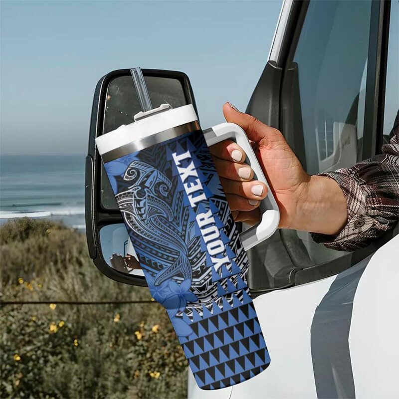 Hawaii Hammerhead Shark Kakau Polynesian Tribal Blue Custom Stanley Quencher 40oz Stainless Steel Tumbler With Handle - Threewoofs - Image 7
