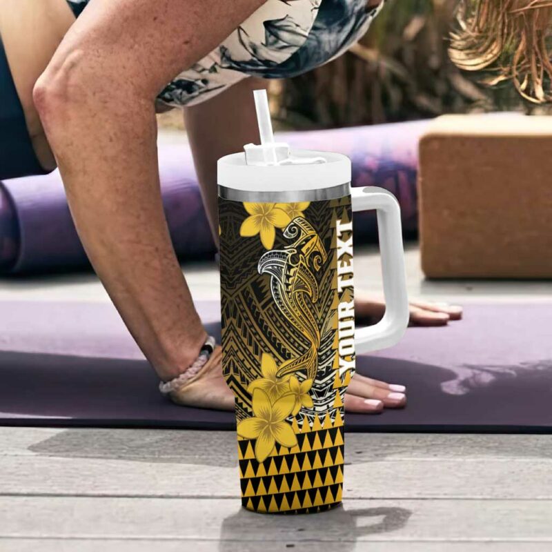 Hawaii Hammerhead Shark Kakau Polynesian Tribal Gold Custom Stanley Quencher 40oz Stainless Steel Tumbler With Handle - Threewoofs - Image 6