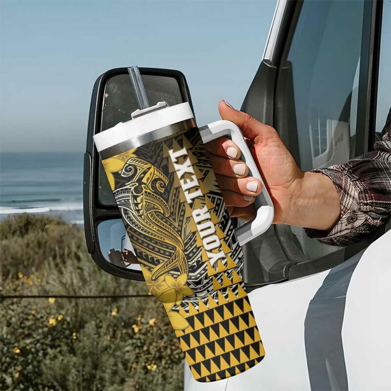 Hawaii Hammerhead Shark Kakau Polynesian Tribal Gold Custom Stanley Quencher 40oz Stainless Steel Tumbler With Handle - Threewoofs - Image 7