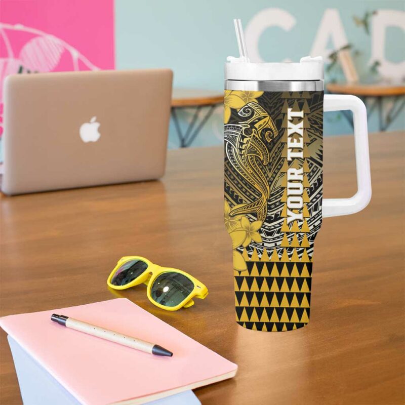 Hawaii Hammerhead Shark Kakau Polynesian Tribal Gold Custom Stanley Quencher 40oz Stainless Steel Tumbler With Handle - Threewoofs - Image 5