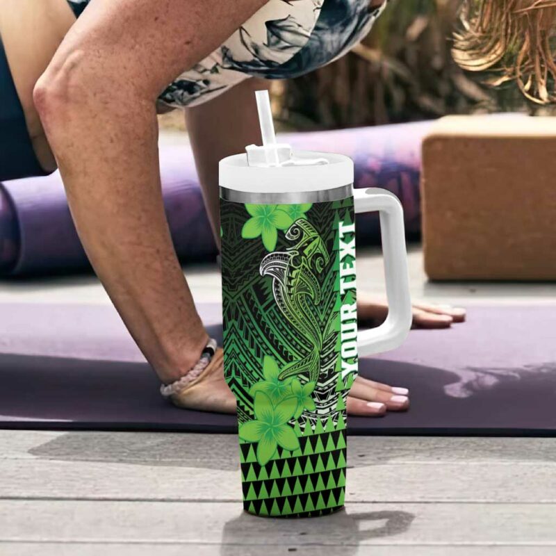 Hawaii Hammerhead Shark Kakau Polynesian Tribal Green Custom Stanley Quencher 40oz Stainless Steel Tumbler With Handle - Threewoofs - Image 6