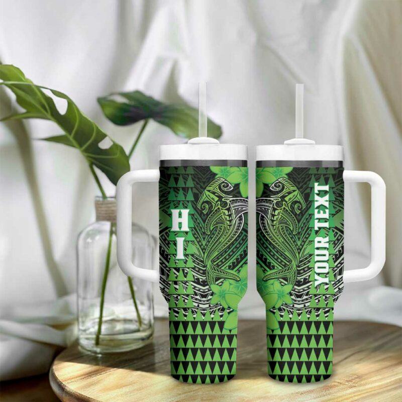 Hawaii Hammerhead Shark Kakau Polynesian Tribal Green Custom Stanley Quencher 40oz Stainless Steel Tumbler With Handle - Threewoofs - Image 9