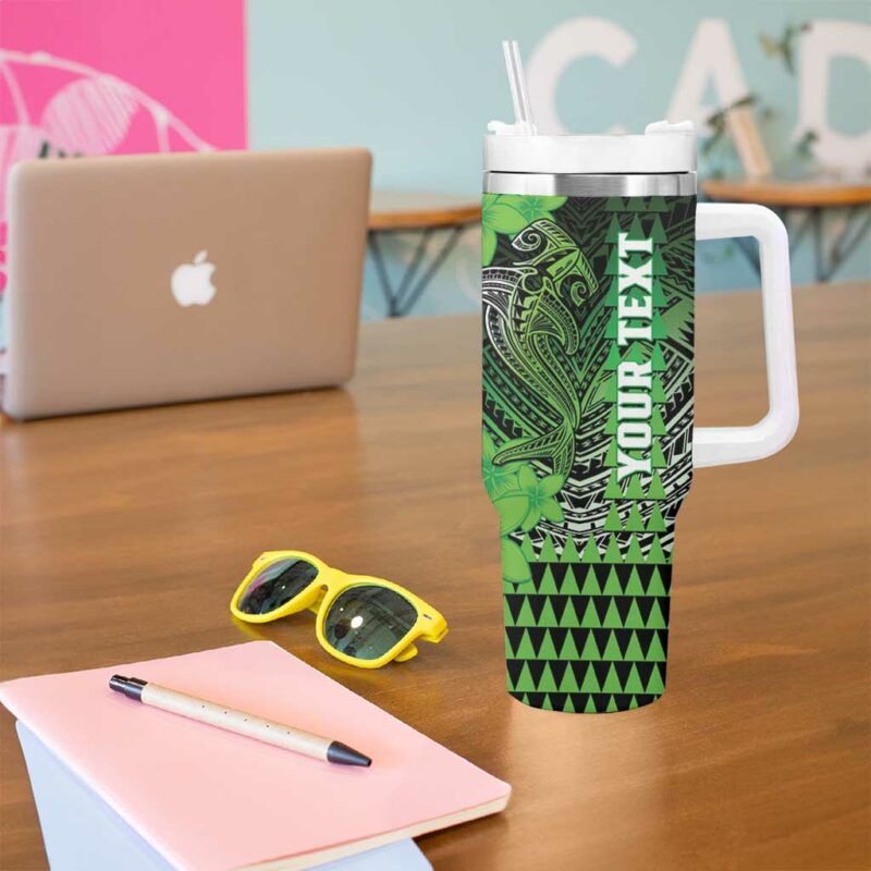 Hawaii Hammerhead Shark Kakau Polynesian Tribal Green Custom Stanley Quencher 40oz Stainless Steel Tumbler With Handle - Threewoofs - Image 5