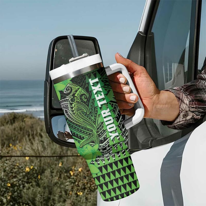 Hawaii Hammerhead Shark Kakau Polynesian Tribal Green Custom Stanley Quencher 40oz Stainless Steel Tumbler With Handle - Threewoofs - Image 7