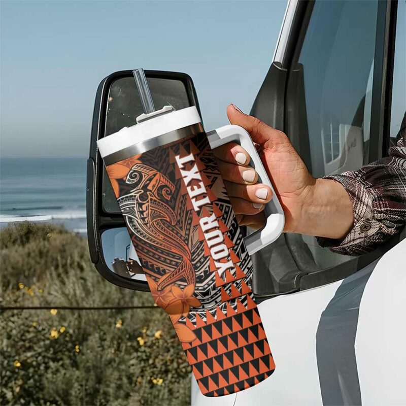 Hawaii Hammerhead Shark Kakau Polynesian Tribal Orange Custom Stanley Quencher 40oz Stainless Steel Tumbler With Handle - Threewoofs - Image 7