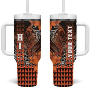 Hawaii Hammerhead Shark Kakau Polynesian Tribal Orange Custom Stanley Quencher 40oz Stainless Steel Tumbler With Handle - Threewoofs