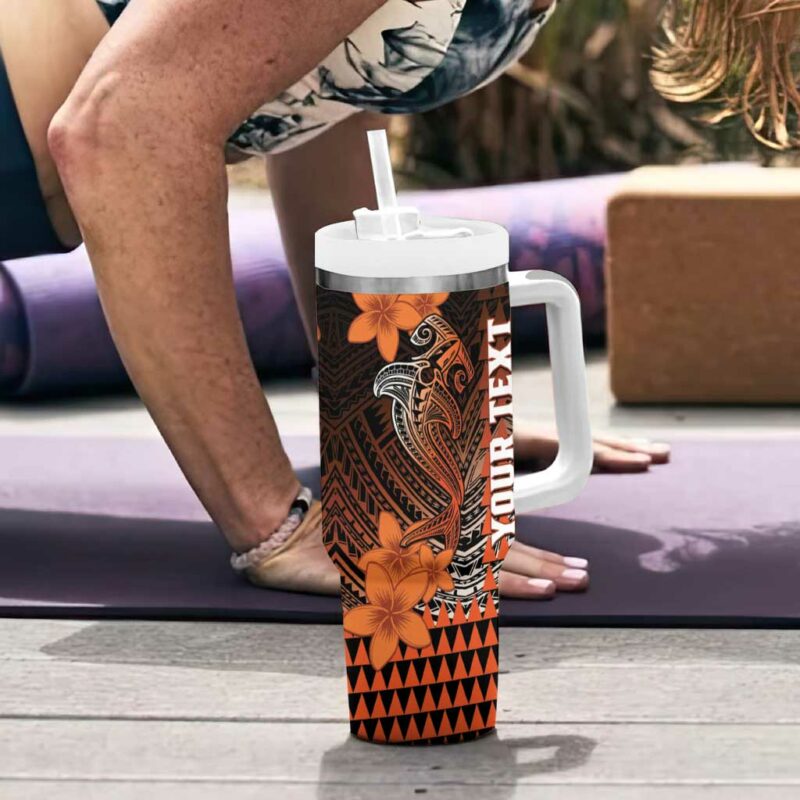 Hawaii Hammerhead Shark Kakau Polynesian Tribal Orange Custom Stanley Quencher 40oz Stainless Steel Tumbler With Handle - Threewoofs - Image 6