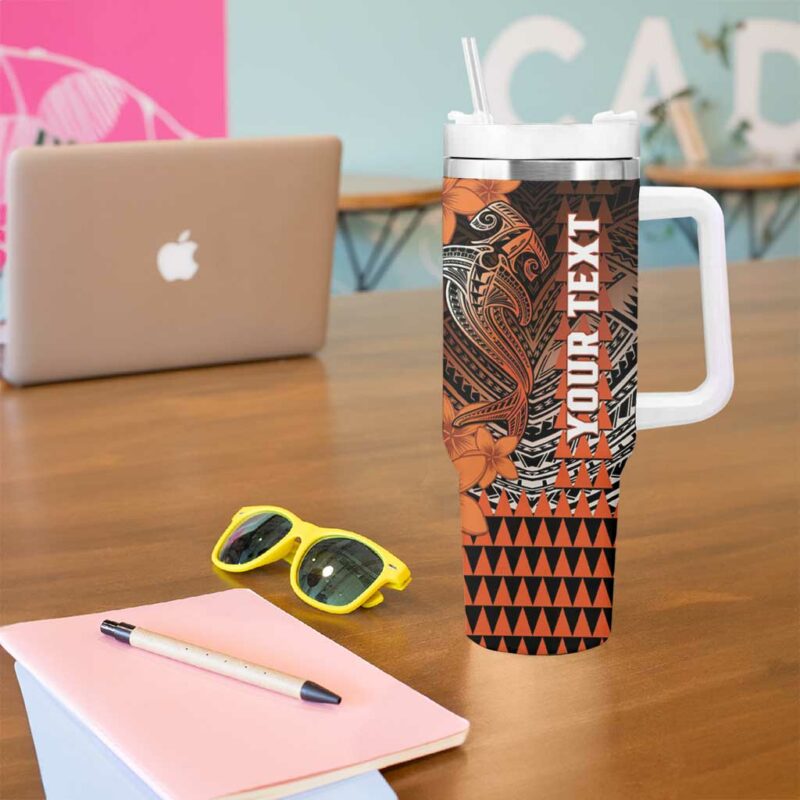 Hawaii Hammerhead Shark Kakau Polynesian Tribal Orange Custom Stanley Quencher 40oz Stainless Steel Tumbler With Handle - Threewoofs - Image 5