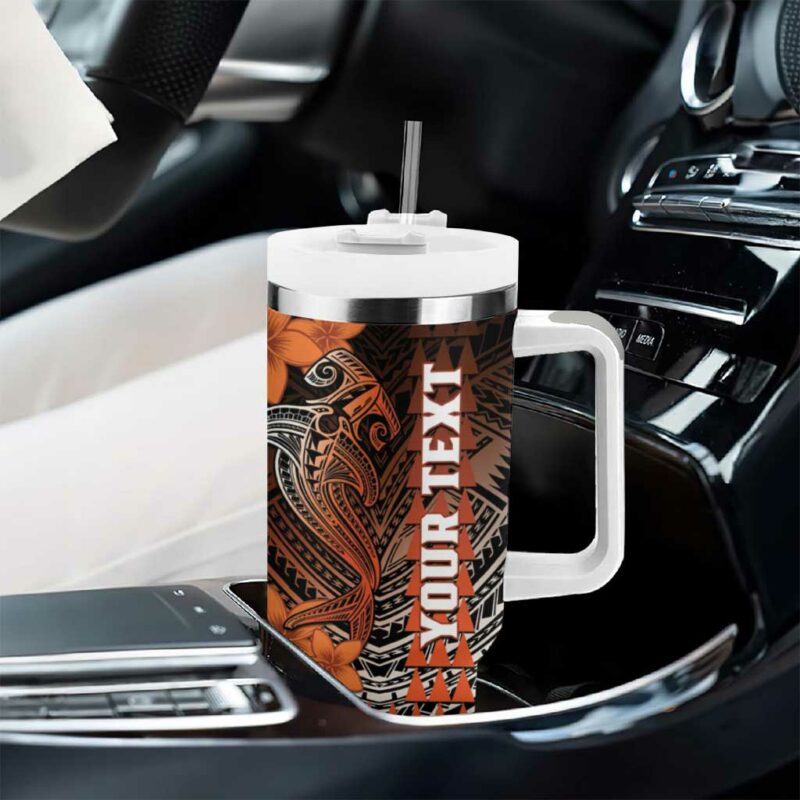 Hawaii Hammerhead Shark Kakau Polynesian Tribal Orange Custom Stanley Quencher 40oz Stainless Steel Tumbler With Handle - Threewoofs - Image 8
