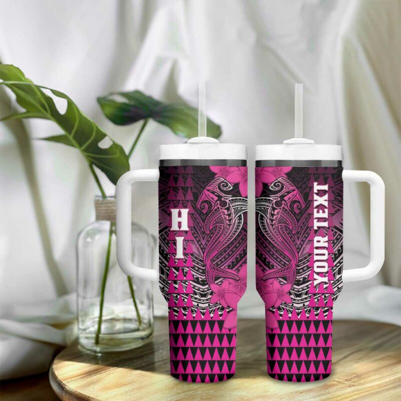 Hawaii Hammerhead Shark Kakau Polynesian Tribal Pink Custom Stanley Quencher 40oz Stainless Steel Tumbler With Handle - Threewoofs - Image 9