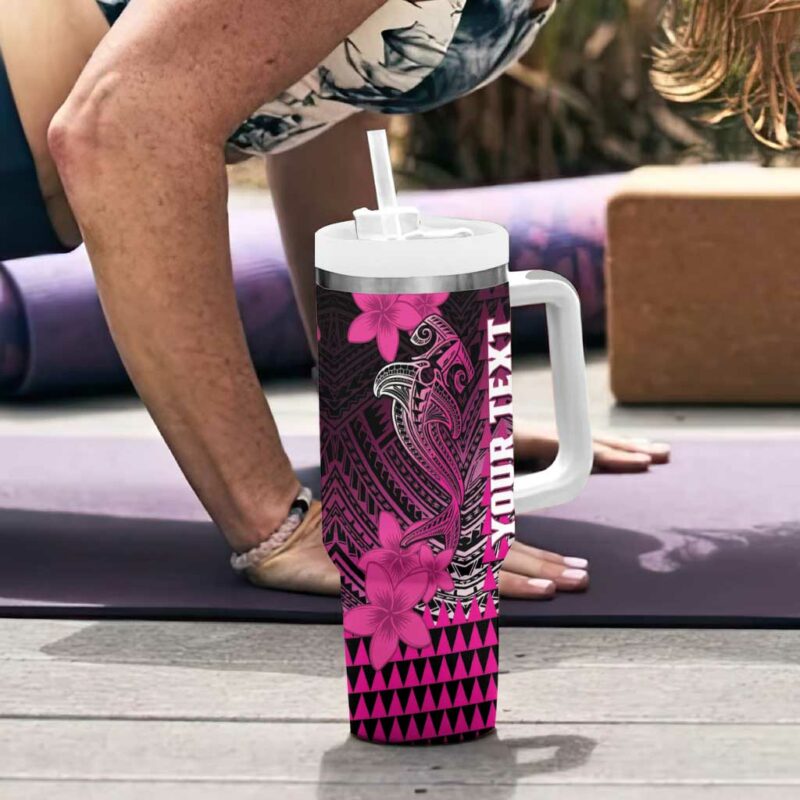 Hawaii Hammerhead Shark Kakau Polynesian Tribal Pink Custom Stanley Quencher 40oz Stainless Steel Tumbler With Handle - Threewoofs - Image 6
