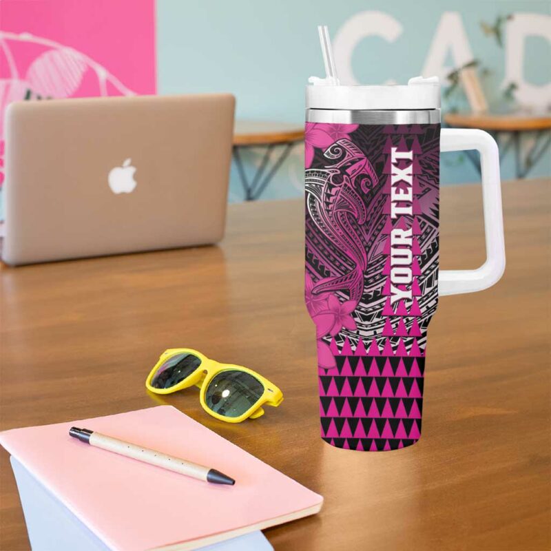 Hawaii Hammerhead Shark Kakau Polynesian Tribal Pink Custom Stanley Quencher 40oz Stainless Steel Tumbler With Handle - Threewoofs - Image 5
