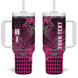 Hawaii Hammerhead Shark Kakau Polynesian Tribal Pink Custom Stanley Quencher 40oz Stainless Steel Tumbler With Handle - Threewoofs