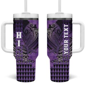 Hawaii Hammerhead Shark Kakau Polynesian Tribal Purple Custom Stanley Quencher 40oz Stainless Steel Tumbler With Handle - Threewoofs