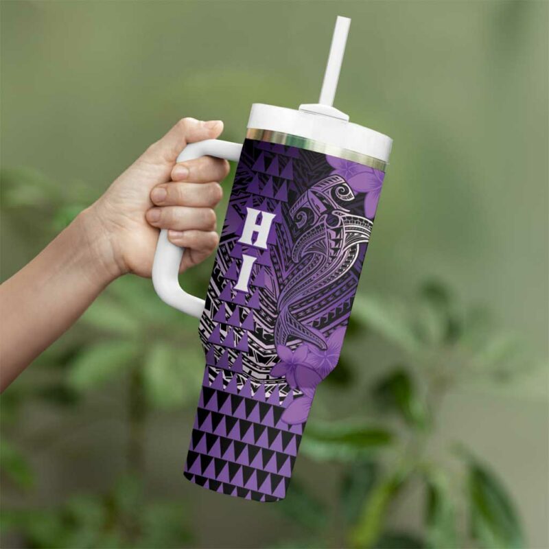 Hawaii Hammerhead Shark Kakau Polynesian Tribal Purple Custom Stanley Quencher 40oz Stainless Steel Tumbler With Handle - Threewoofs - Image 3