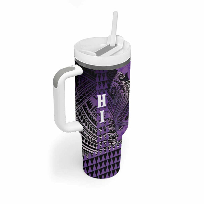 Hawaii Hammerhead Shark Kakau Polynesian Tribal Purple Custom Stanley Quencher 40oz Stainless Steel Tumbler With Handle - Threewoofs - Image 2