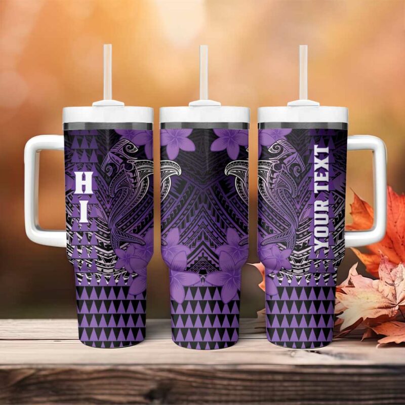 Hawaii Hammerhead Shark Kakau Polynesian Tribal Purple Custom Stanley Quencher 40oz Stainless Steel Tumbler With Handle - Threewoofs - Image 4