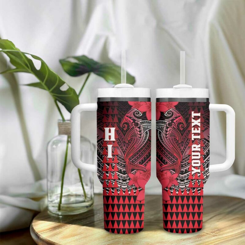 Hawaii Hammerhead Shark Kakau Polynesian Tribal Red Custom Stanley Quencher 40oz Stainless Steel Tumbler With Handle - Threewoofs - Image 9