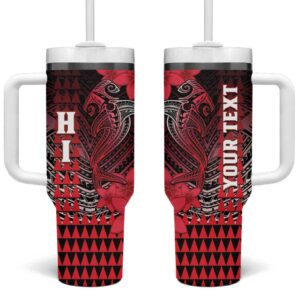 Hawaii Hammerhead Shark Kakau Polynesian Tribal Red Custom Stanley Quencher 40oz Stainless Steel Tumbler With Handle - Threewoofs