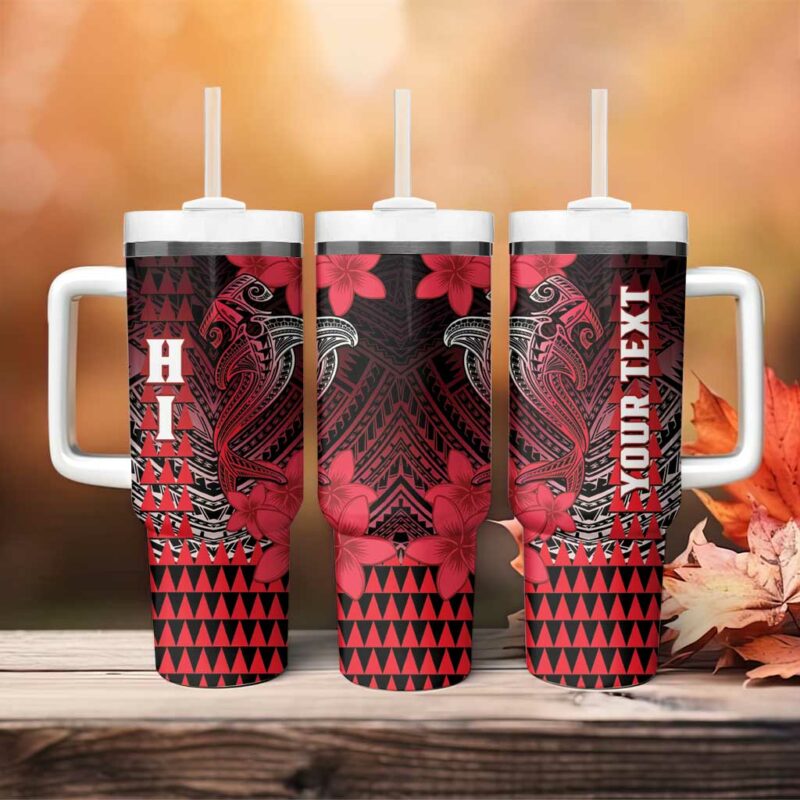 Hawaii Hammerhead Shark Kakau Polynesian Tribal Red Custom Stanley Quencher 40oz Stainless Steel Tumbler With Handle - Threewoofs - Image 4
