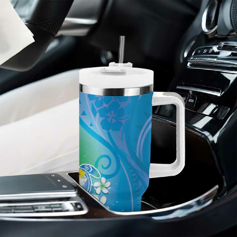 Hawaii Honu Tropical Flowers Blue Gradient Custom Stanley Quencher 40oz Stainless Steel Tumbler With Handle - Threewoofs - Image 8