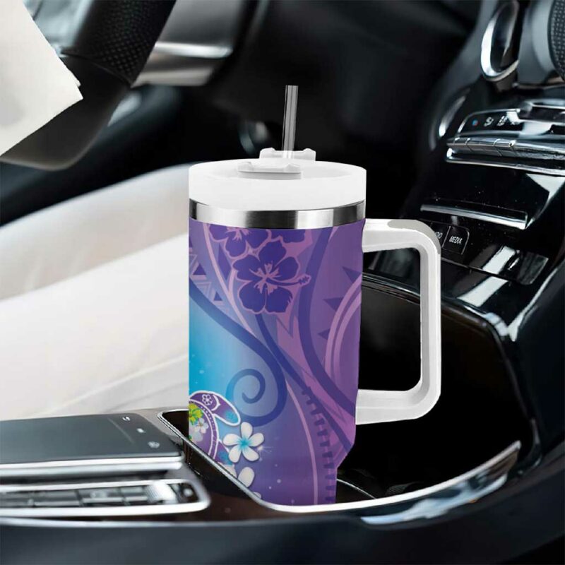 Hawaii Honu Tropical Flowers Purple Gradient Custom Stanley Quencher 40oz Stainless Steel Tumbler With Handle - Threewoofs - Image 8