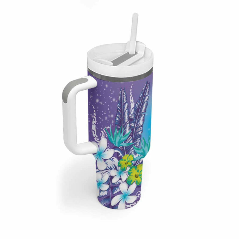 Hawaii Honu Tropical Flowers Purple Gradient Custom Stanley Quencher 40oz Stainless Steel Tumbler With Handle - Threewoofs - Image 2
