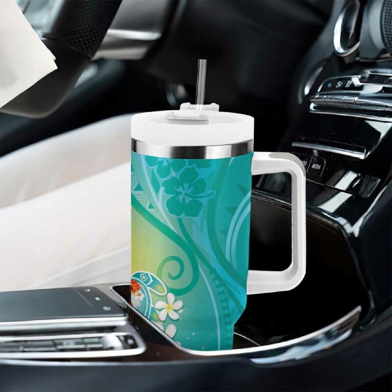 Hawaii Honu Tropical Flowers Turquoise Gradient Custom Stanley Quencher 40oz Stainless Steel Tumbler With Handle - Threewoofs - Image 8