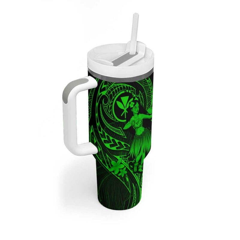 Hawaii Hula Girl Mix Polynesian Plumeria Green Custom Stanley Quencher 40oz Stainless Steel Tumbler With Handle - Threewoofs - Image 2