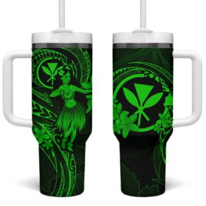 Hawaii Hula Girl Mix Polynesian Plumeria Green Custom Stanley Quencher 40oz Stainless Steel Tumbler With Handle - Threewoofs