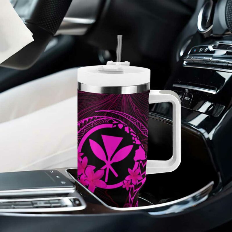 Hawaii Hula Girl Mix Polynesian Plumeria Pink Custom Stanley Quencher 40oz Stainless Steel Tumbler With Handle - Threewoofs - Image 8