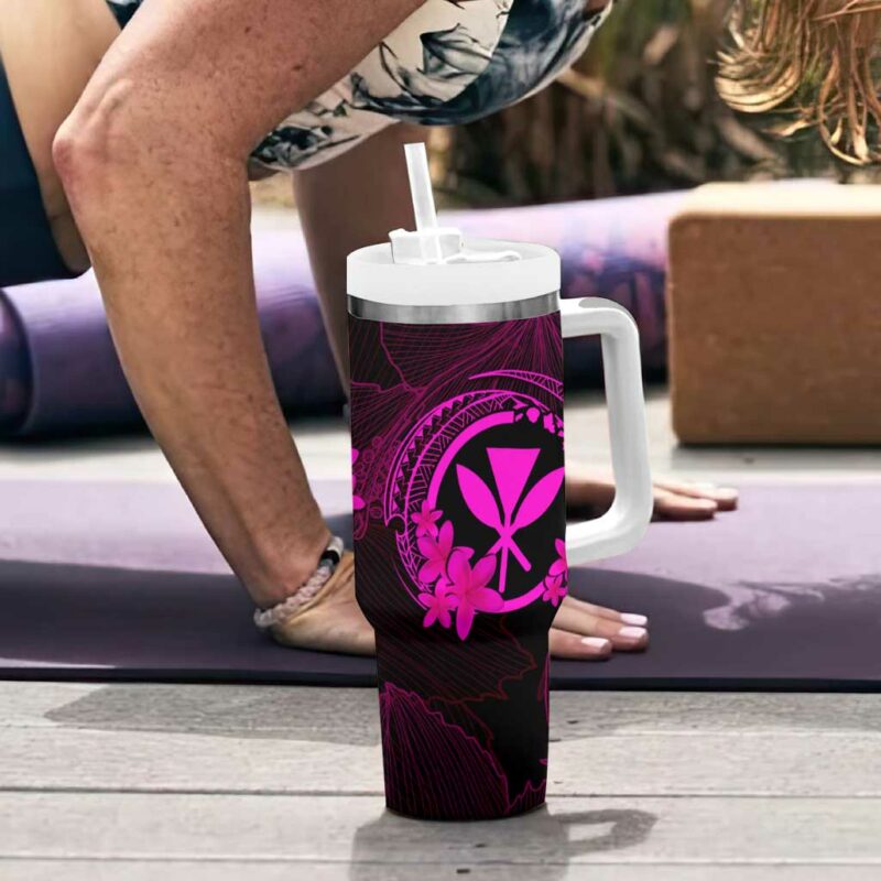 Hawaii Hula Girl Mix Polynesian Plumeria Pink Custom Stanley Quencher 40oz Stainless Steel Tumbler With Handle - Threewoofs - Image 6