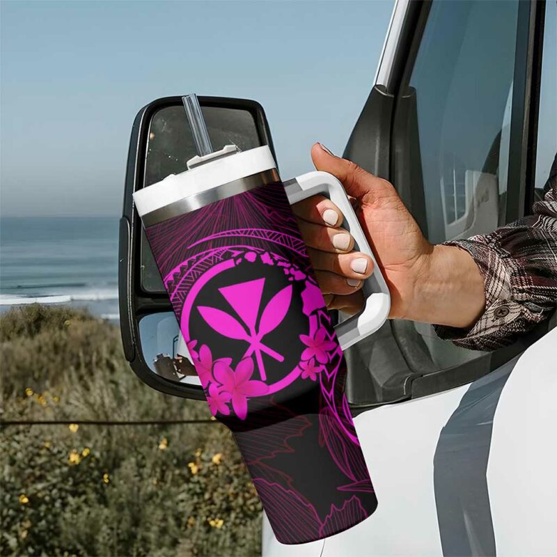 Hawaii Hula Girl Mix Polynesian Plumeria Pink Custom Stanley Quencher 40oz Stainless Steel Tumbler With Handle - Threewoofs - Image 7