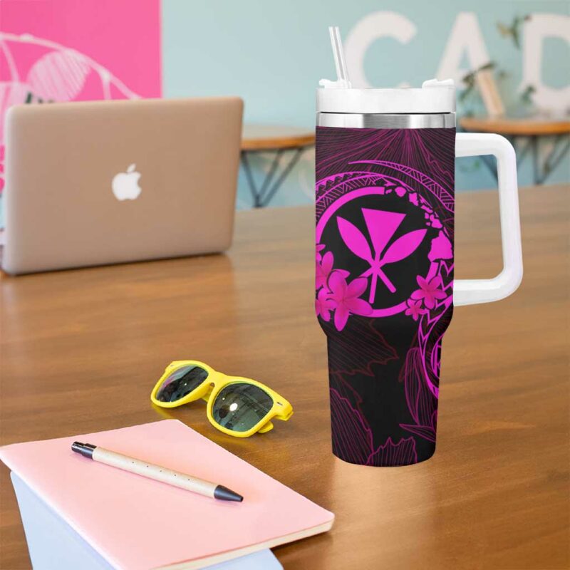 Hawaii Hula Girl Mix Polynesian Plumeria Pink Custom Stanley Quencher 40oz Stainless Steel Tumbler With Handle - Threewoofs - Image 5