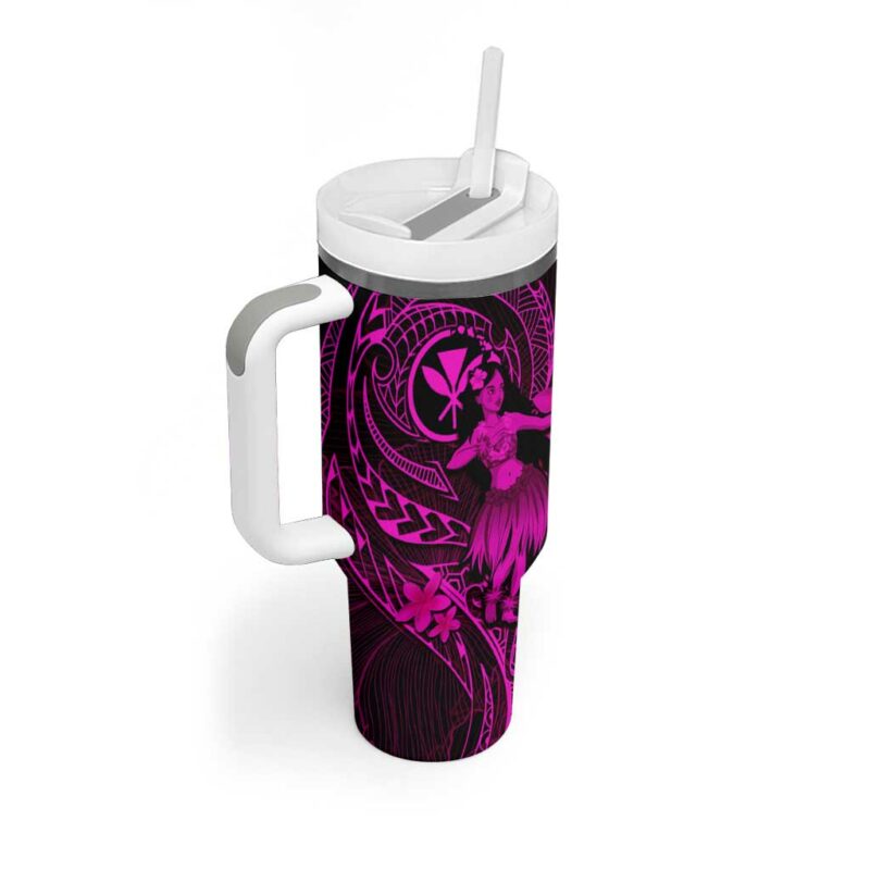 Hawaii Hula Girl Mix Polynesian Plumeria Pink Custom Stanley Quencher 40oz Stainless Steel Tumbler With Handle - Threewoofs - Image 2