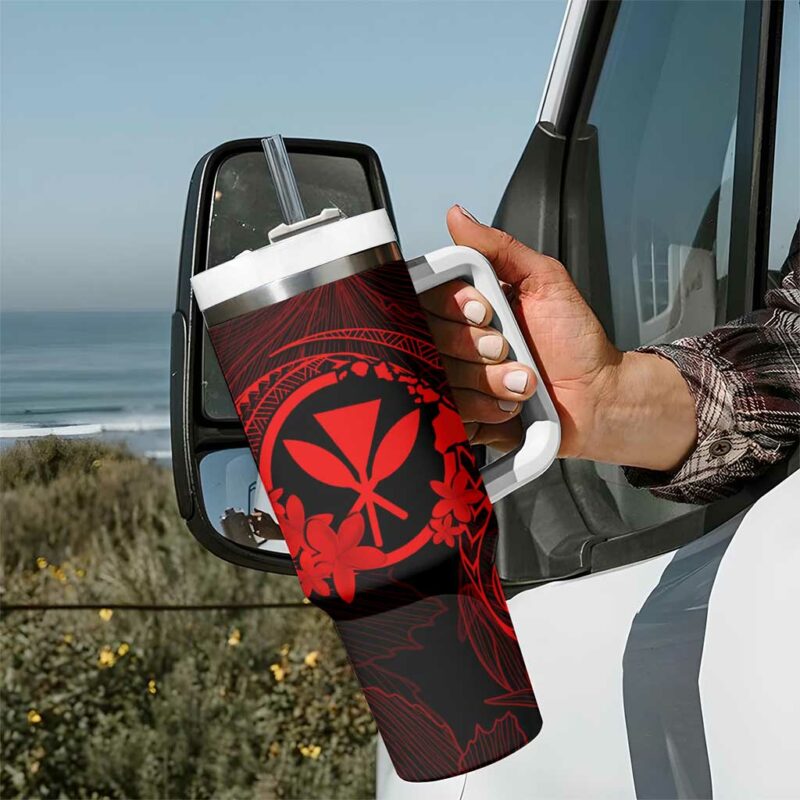Hawaii Hula Girl Mix Polynesian Plumeria Red Custom Stanley Quencher 40oz Stainless Steel Tumbler With Handle - Threewoofs - Image 7