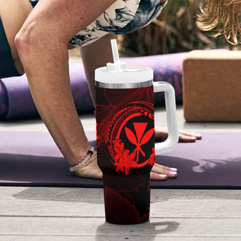 Hawaii Hula Girl Mix Polynesian Plumeria Red Custom Stanley Quencher 40oz Stainless Steel Tumbler With Handle - Threewoofs - Image 6