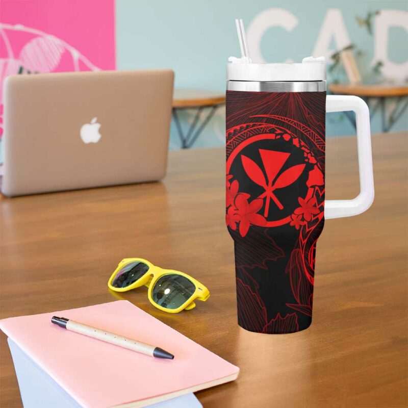 Hawaii Hula Girl Mix Polynesian Plumeria Red Custom Stanley Quencher 40oz Stainless Steel Tumbler With Handle - Threewoofs - Image 5