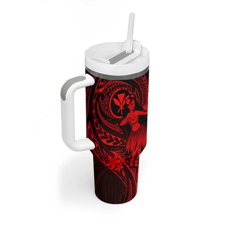 Hawaii Hula Girl Mix Polynesian Plumeria Red Custom Stanley Quencher 40oz Stainless Steel Tumbler With Handle - Threewoofs - Image 2