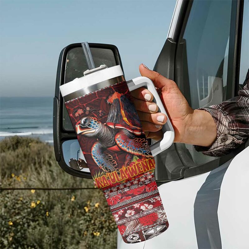 Hawaii KaUla Wena Volcano Turtle Lava and Tropical Plants Tribal Custom Stanley Quencher 40oz Stainless Steel Tumbler With Handle - Threewoofs - Image 7
