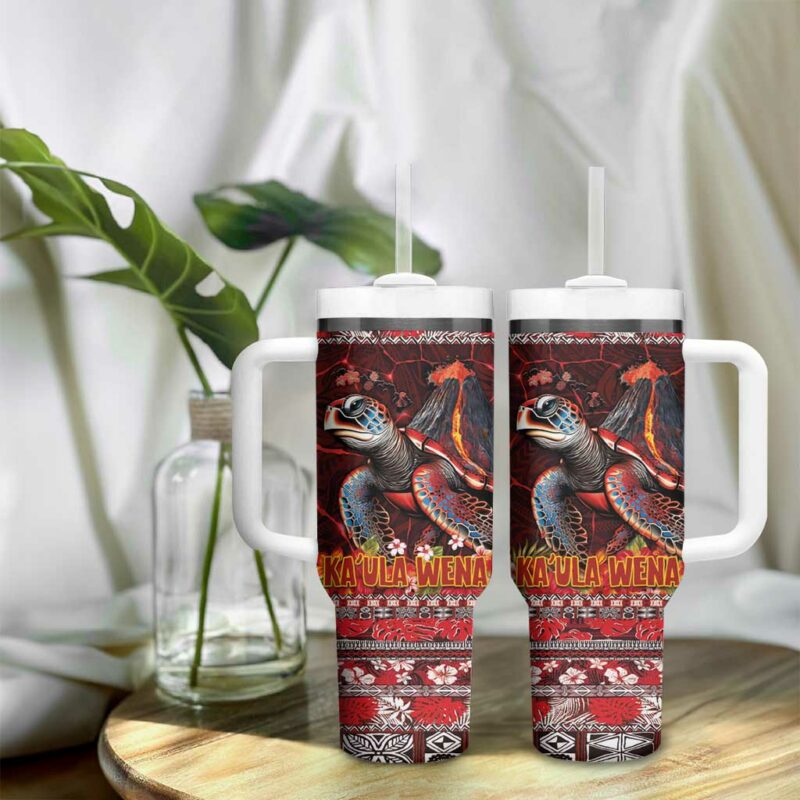 Hawaii KaUla Wena Volcano Turtle Lava and Tropical Plants Tribal Custom Stanley Quencher 40oz Stainless Steel Tumbler With Handle - Threewoofs - Image 9