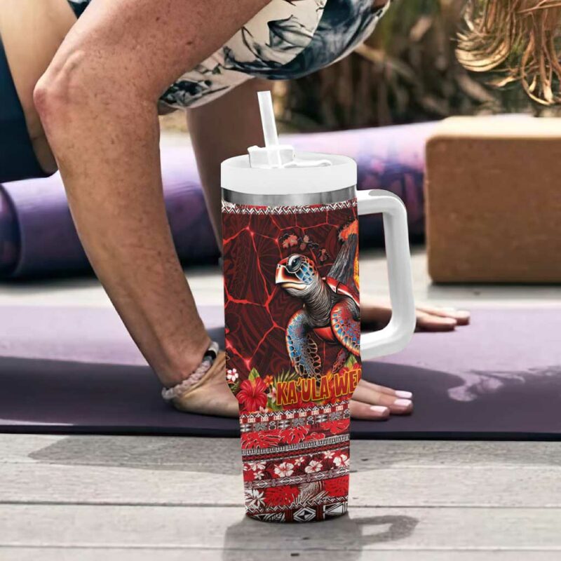 Hawaii KaUla Wena Volcano Turtle Lava and Tropical Plants Tribal Custom Stanley Quencher 40oz Stainless Steel Tumbler With Handle - Threewoofs - Image 6