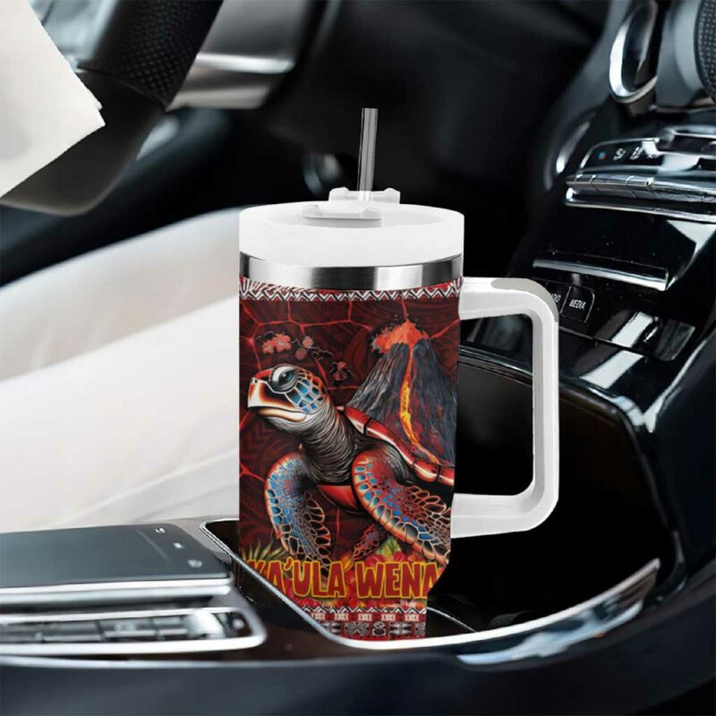 Hawaii KaUla Wena Volcano Turtle Lava and Tropical Plants Tribal Custom Stanley Quencher 40oz Stainless Steel Tumbler With Handle - Threewoofs - Image 8