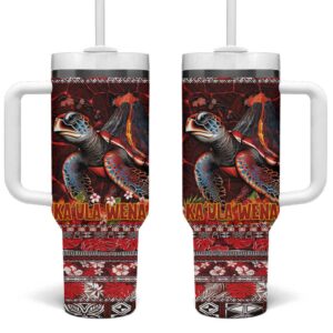 Hawaii KaUla Wena Volcano Turtle Lava and Tropical Plants Tribal Custom Stanley Quencher 40oz Stainless Steel Tumbler With Handle - Threewoofs